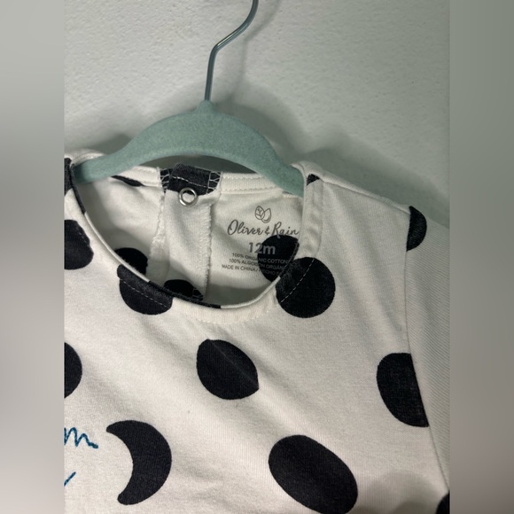 OLIVER & RAIN BLACK & WHITE POLKA DOT DREAM BIG BABY GIRLS DRESS SZ 12 MONTHS - Picture 5 of 8